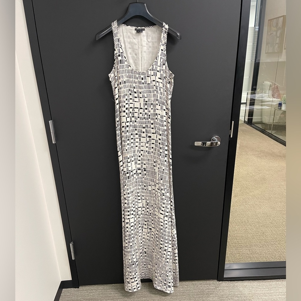 Theory Lanica Silk Maxi Dress Black White Graphic Print Size 0